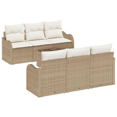 Tuin Sofa Set 7 pcs Beige en Crème Poly Riet en Staal en Glas