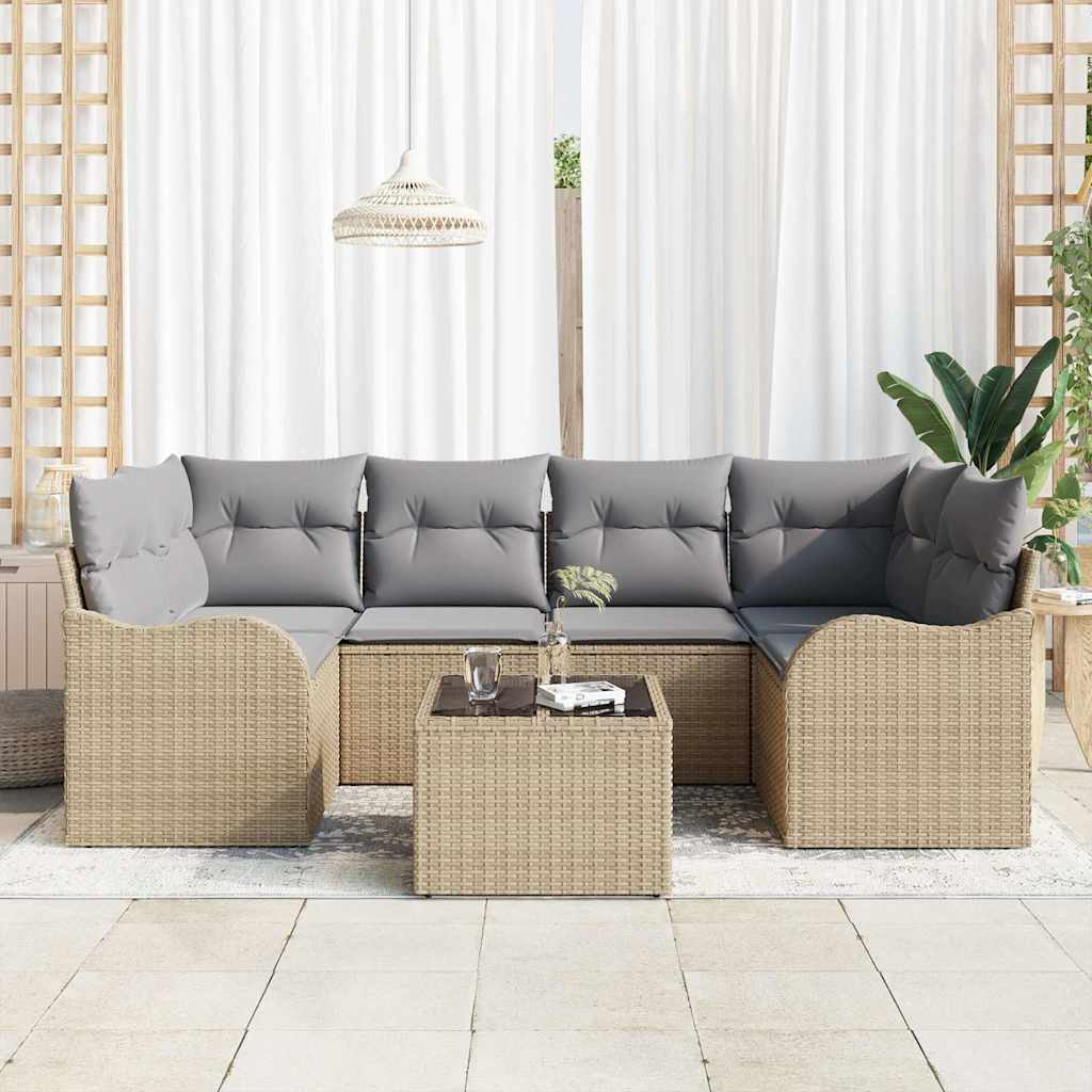 Tuin Sofa Set 7 st 6-Aantal zitplaatsen Beige en Grijs