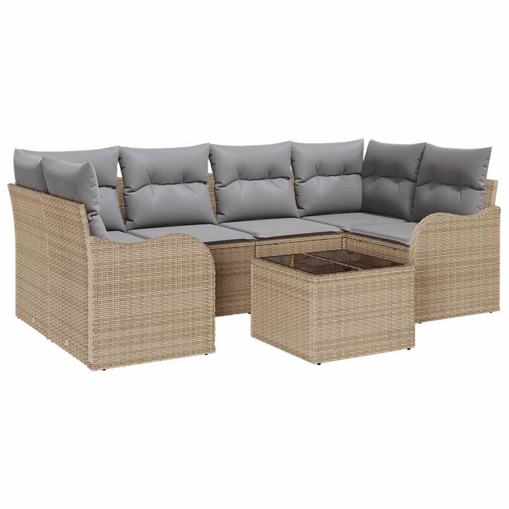 Tuin Sofa Set 7 st 6-Aantal zitplaatsen Beige en Grijs