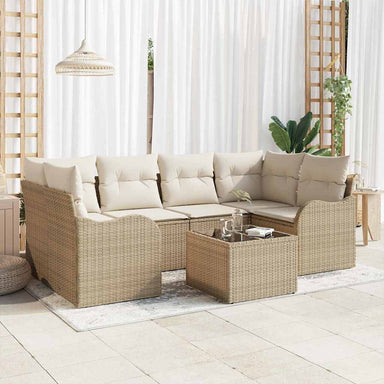 Tuin Sofa Set 7 pcs Beige en Crème Poly rattan, staal en glas