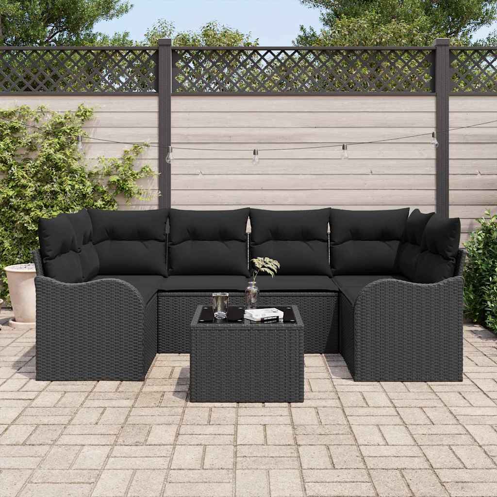Tuin Sofa Set 7 st 6-Aantal zitplaatsen Zwart