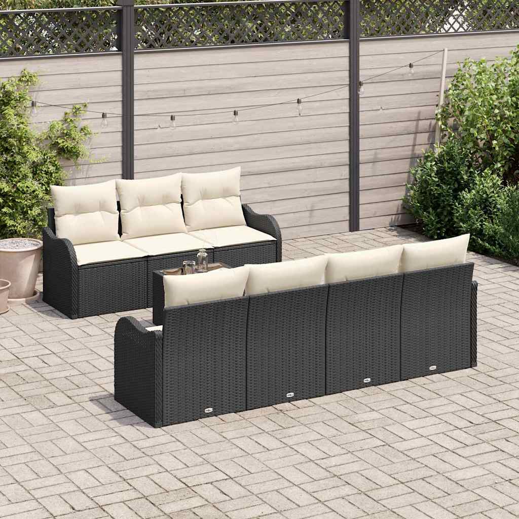 Tuin Sofa Set 8 st 7-Aantal zitplaatsen Zwart en Crème