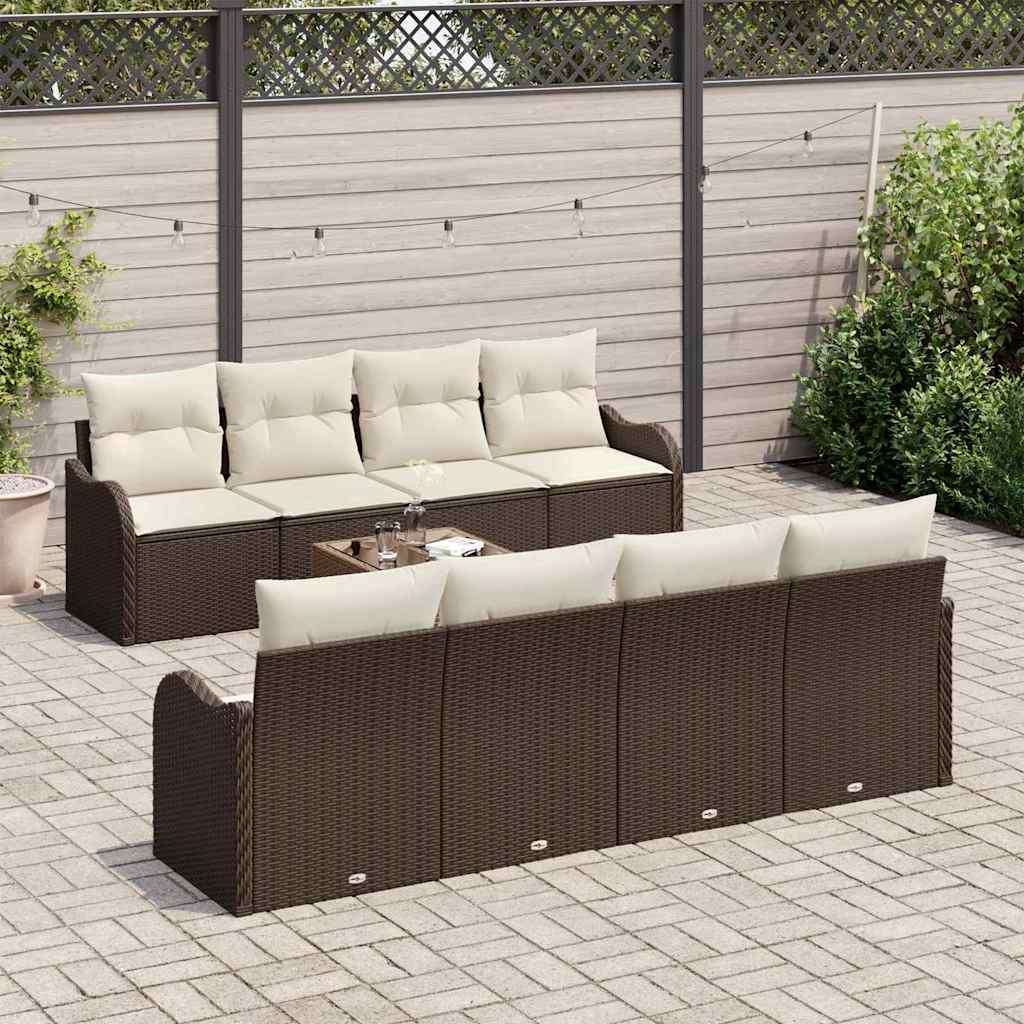 Tuin Sofa Set 9 st 8-Aantal zitplaatsen Bruin en Crème