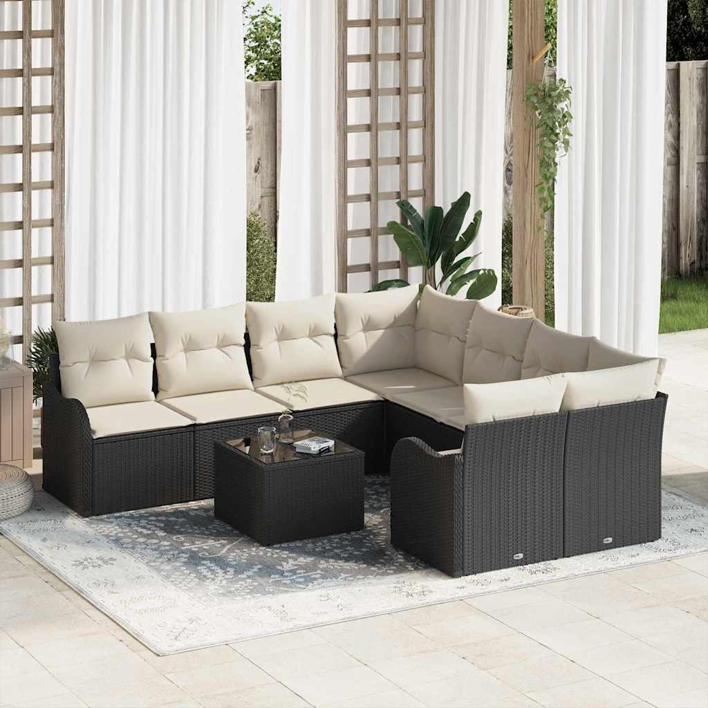 Tuin Sofa Set 9 st 8-Aantal zitplaatsen Zwart en Crème
