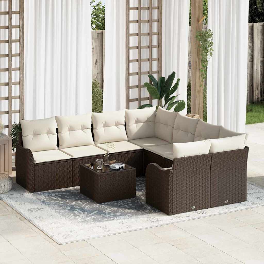 Tuin Sofa Set 9 st 8-Aantal zitplaatsen Bruin en Crème