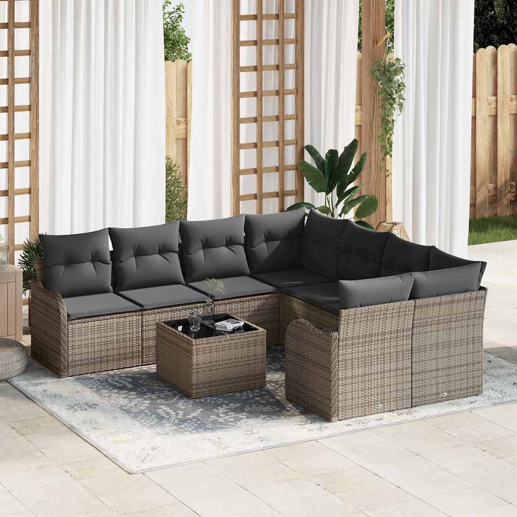 Tuin Sofa Set 9 st 8-Aantal zitplaatsen Grijs
