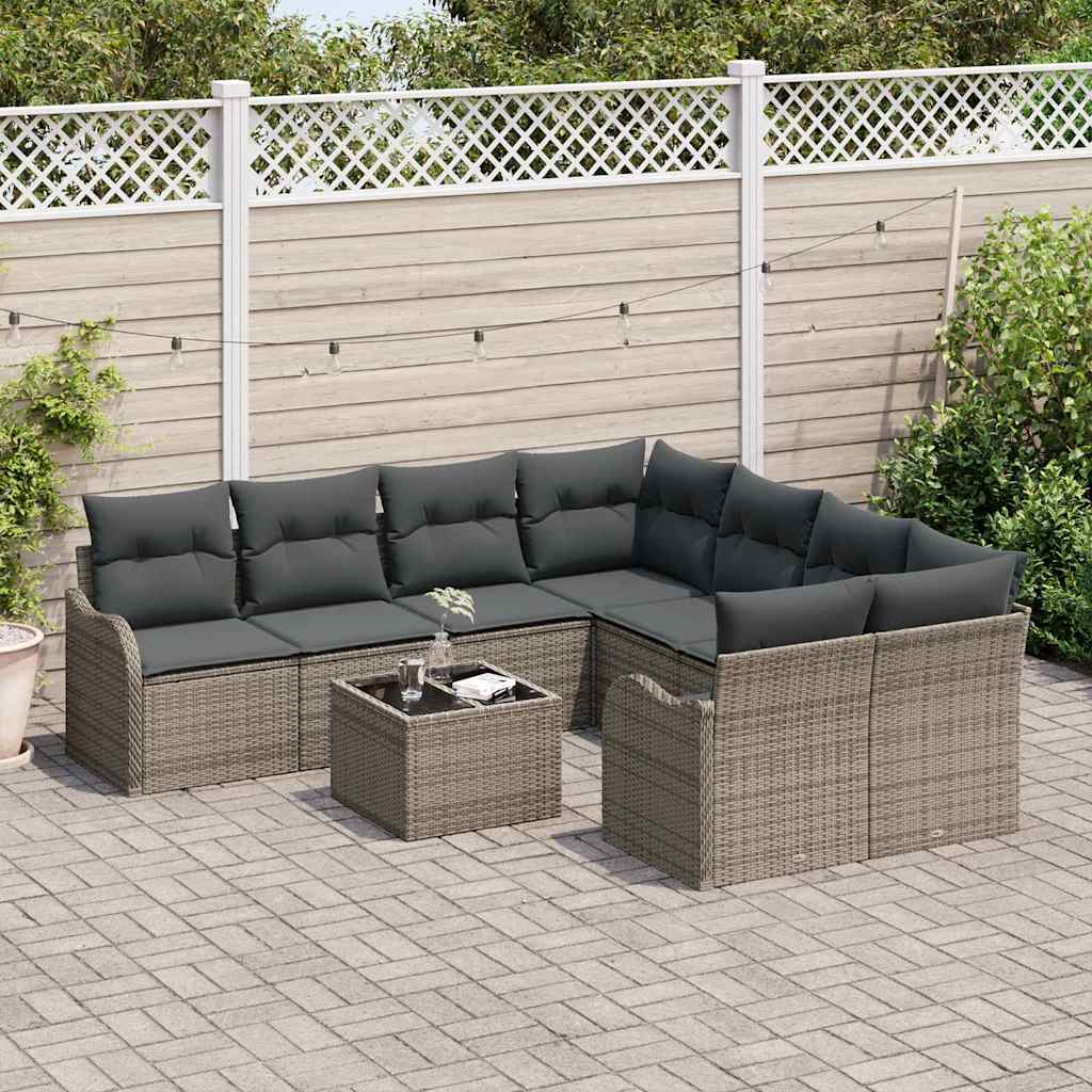 Tuin Sofa Set 9 st 8-Aantal zitplaatsen Grijs