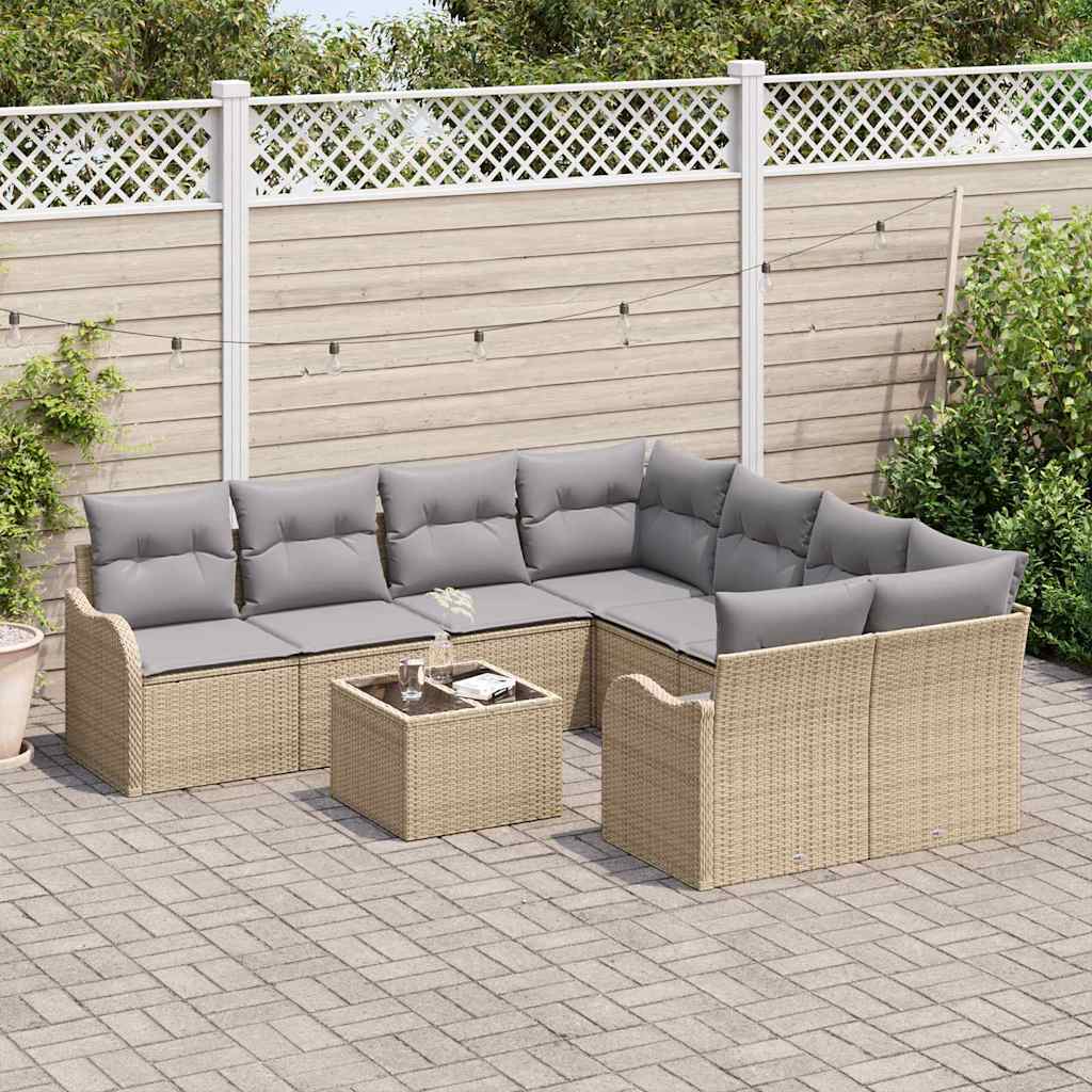 Tuin Sofa Set 9 st 8-Aantal zitplaatsen Beige en Grijs