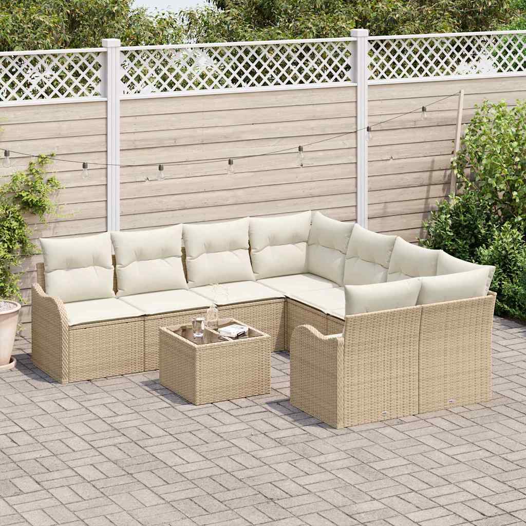 Tuin Sofa Set 9 st 8-Aantal zitplaatsen Beige en Crème