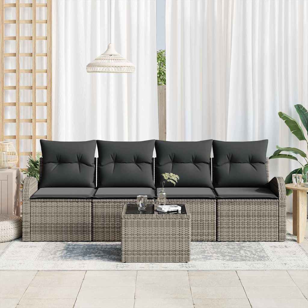 Tuin Sofa Set 5 st 4-Aantal zitplaatsen Grijs poly rattan