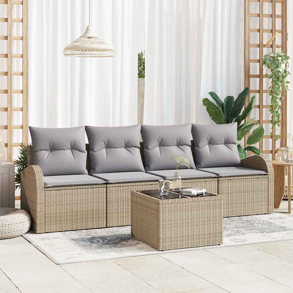 Tuin Sofa Set 5 st 4-Aantal zitplaatsen Beige en Grijs