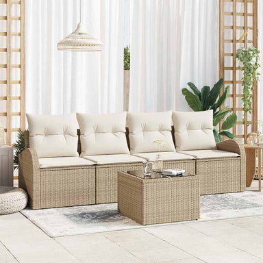 Tuin Sofa Set met opslag 5 pcs Beige en Crème poly rattan