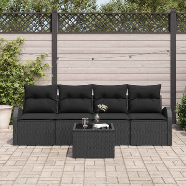 Tuin Sofa Set 5 st 4-Aantal zitplaatsen Zwart poly rattan