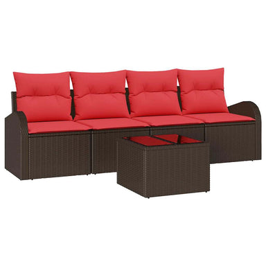 Tuin Sofa Set 5 st 4-Aantal zitplaatsen Beige en Rood