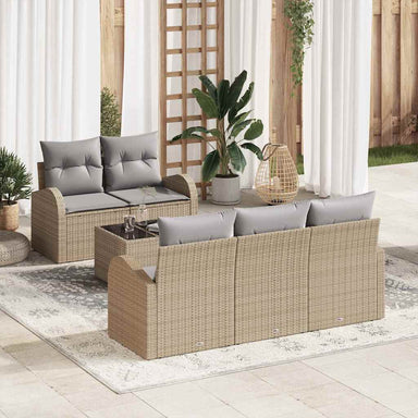 Tuin Sofa Set 6 st 5-Aantal zitplaatsen Beige en Grijs