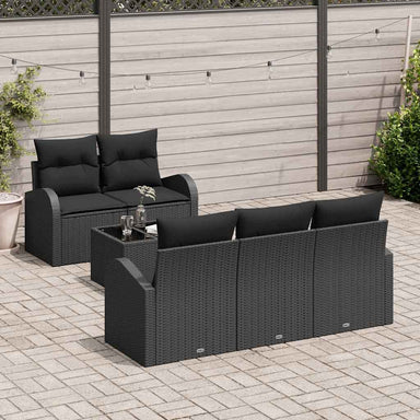 Tuin Sofa Set 6 st 5-Aantal zitplaatsen Zwart poly rattan