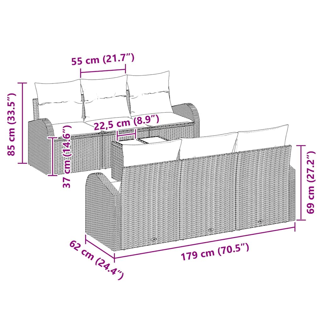 Tuin Sofa Set 7 st 6-Aantal zitplaatsen Beige en Grijs