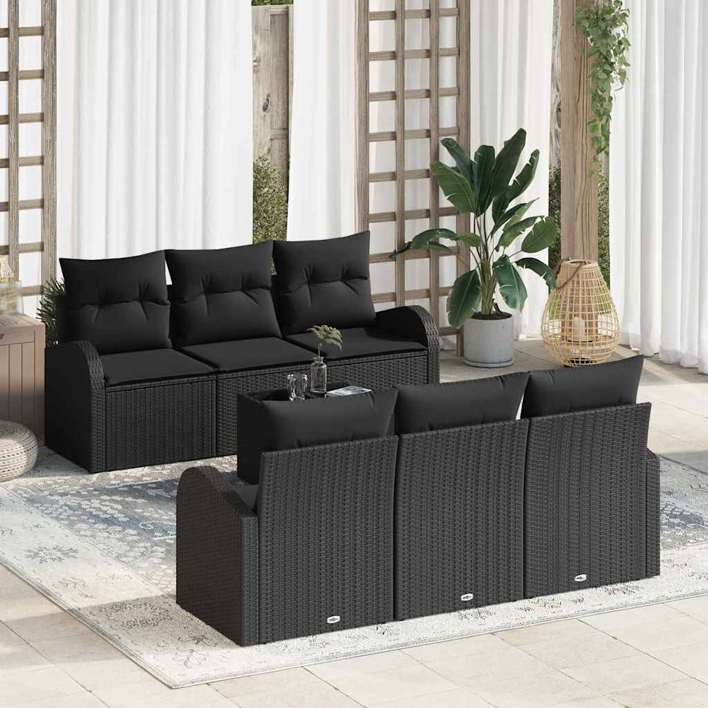 Tuin Sofa Set 7 st 6-Aantal zitplaatsen Zwart poly rattan