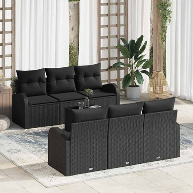 Tuin Sofa Set 7 st 6-Aantal zitplaatsen Zwart poly rattan
