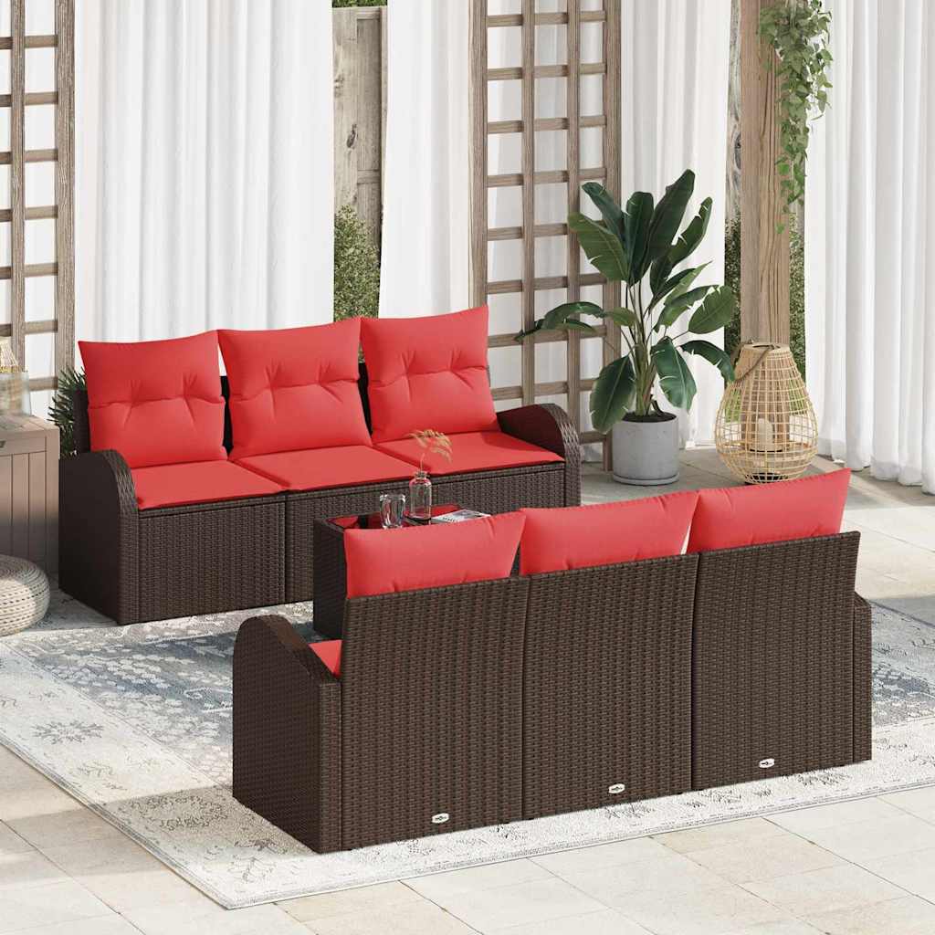 Tuin Sofa Set 7 st 6-Aantal zitplaatsen Beige en Rood