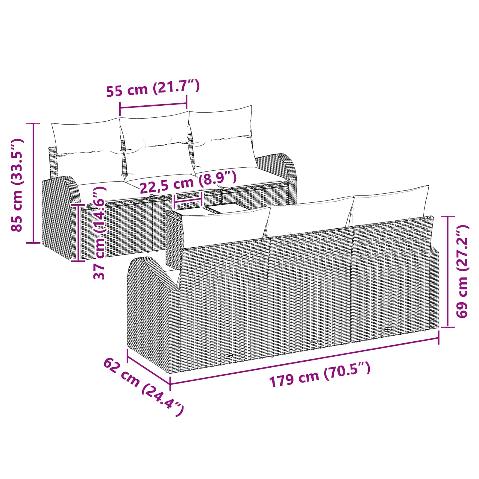 Tuin Sofa Set 7 st 6-Aantal zitplaatsen Beige en Rood