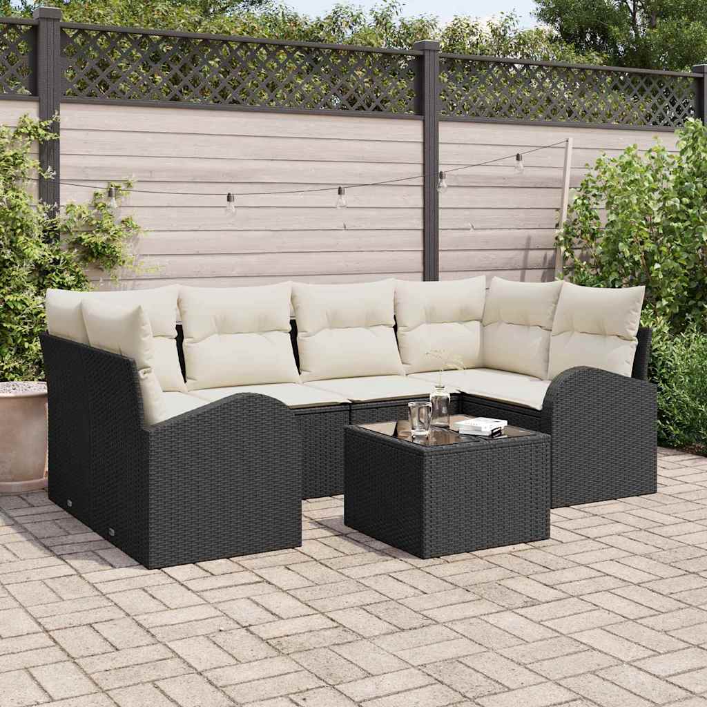Tuin Sofa Set 7 st 6-Aantal zitplaatsen Zwart en Crème