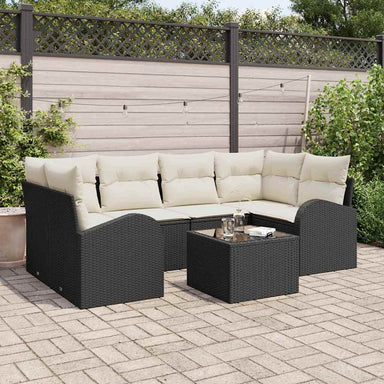 Tuin Sofa Set 7 st 6-Aantal zitplaatsen Zwart en Crème