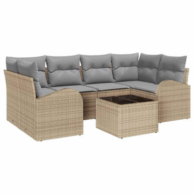Tuin Sofa Set 7 st 6-Aantal zitplaatsen Beige en Grijs