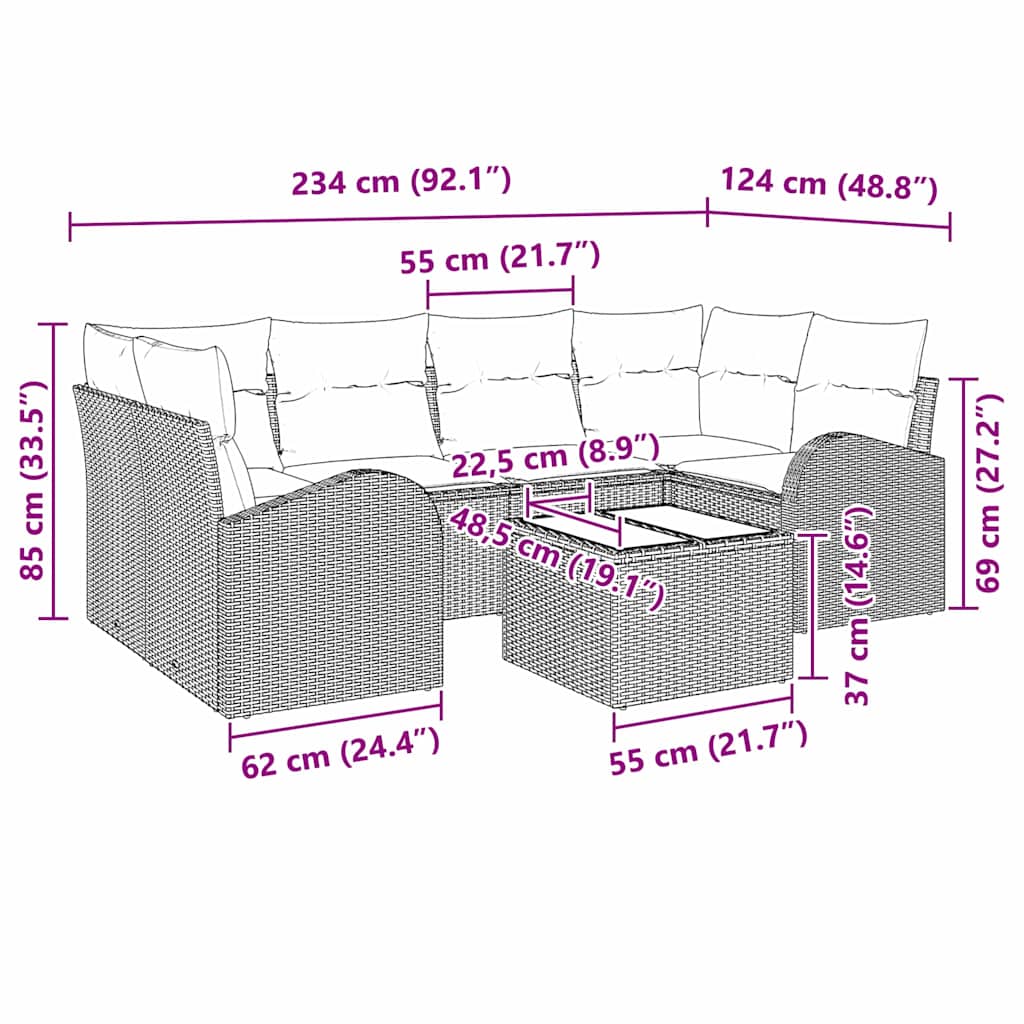 Tuin Sofa Set met opslag 7 pcs Beige en Crème poly rattan