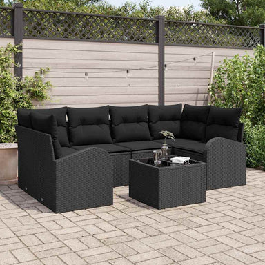 Tuin Sofa Set 7 st 6-Aantal zitplaatsen Zwart poly rattan