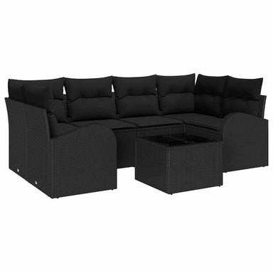 Tuin Sofa Set 7 st 6-Aantal zitplaatsen Zwart poly rattan