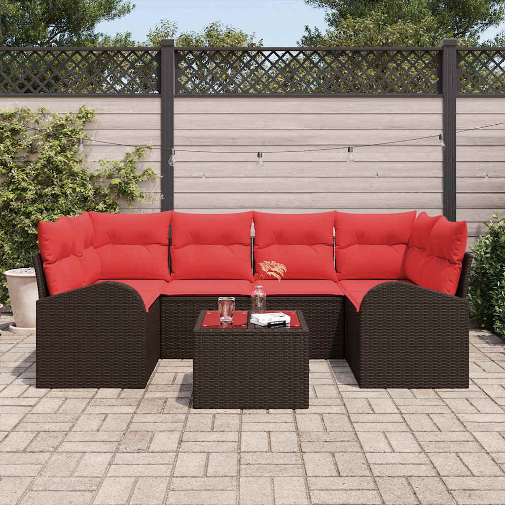 Tuin Sofa Set 7 st 6-Aantal zitplaatsen Beige en Rood