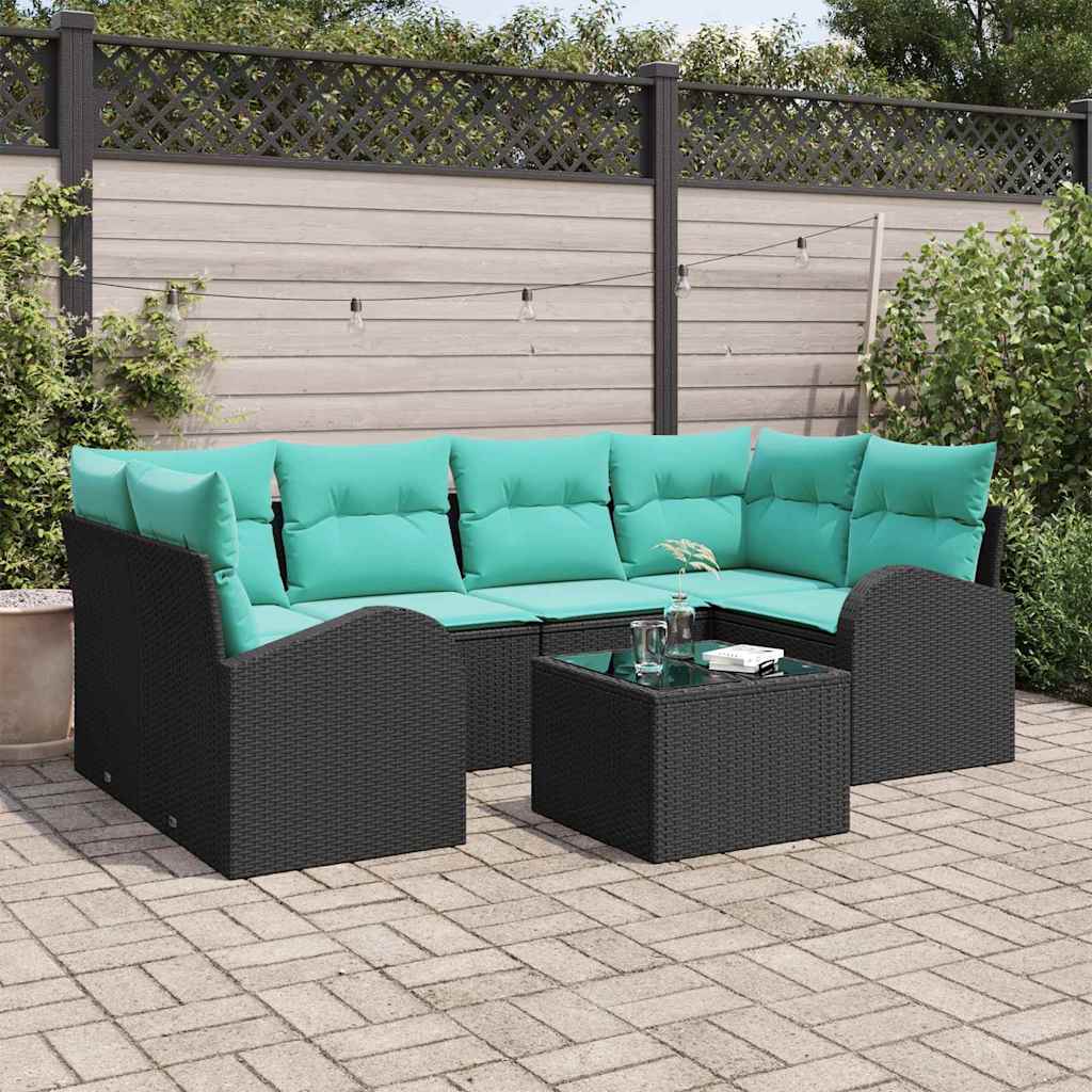 Tuin Sofa Set 7 st 6-Aantal zitplaatsen Zwart en Turquoise