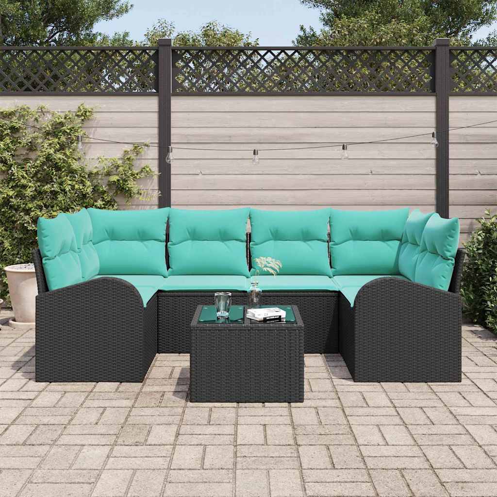 Tuin Sofa Set 7 st 6-Aantal zitplaatsen Zwart en Turquoise