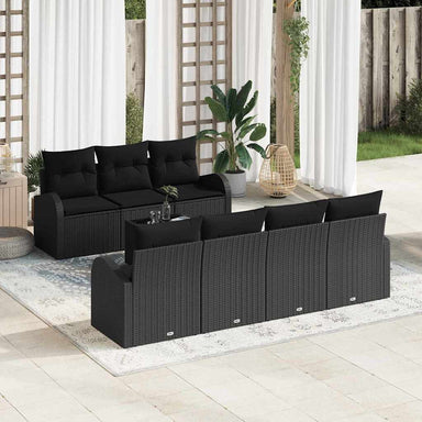 Tuin Sofa Set 8 st 7-Aantal zitplaatsen Zwart poly rattan