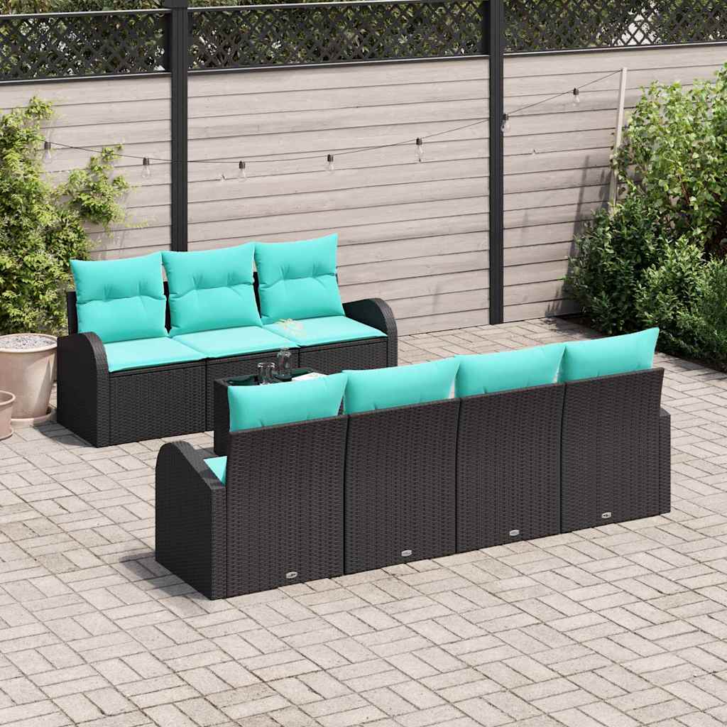 Tuin Sofa Set 8 st 7-Aantal zitplaatsen Zwart en Turquoise