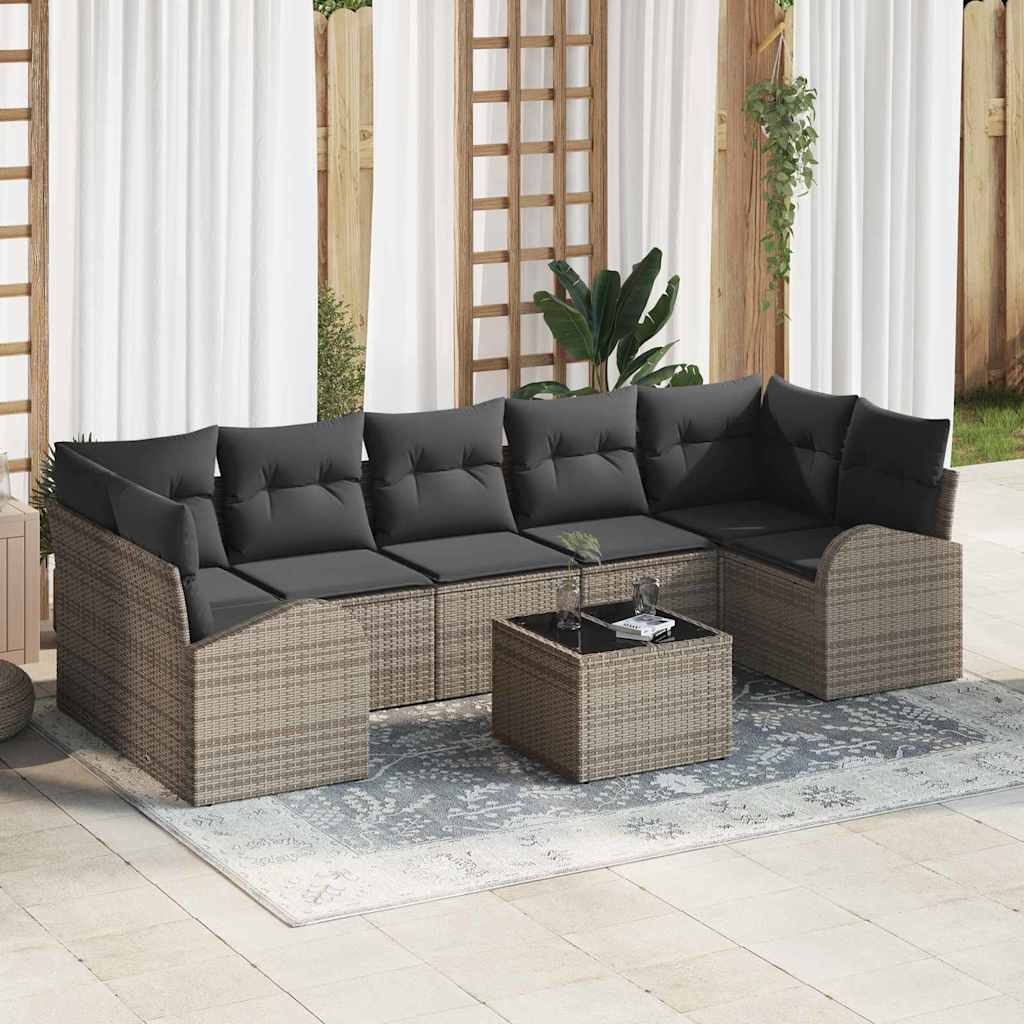 Tuin Sofa Set 8 st 7-Aantal zitplaatsen Grijs poly rattan