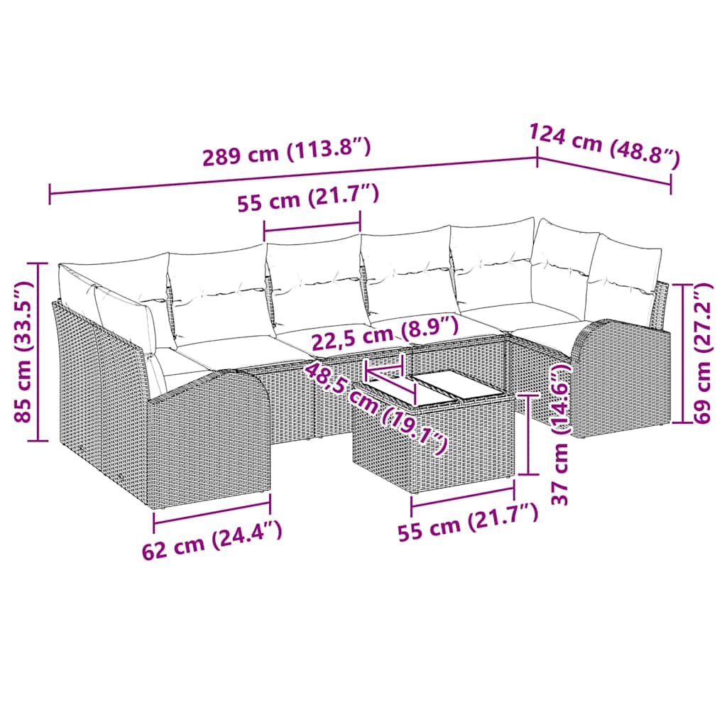 Tuin Sofa Set 8 st 7-Aantal zitplaatsen Beige en Grijs