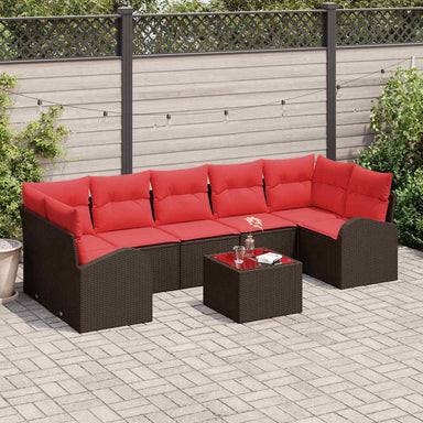 Tuin Sofa Set 8 st 7-Aantal zitplaatsen Beige en Rood