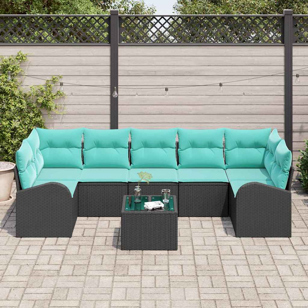 Tuin Sofa Set 8 st 7-Aantal zitplaatsen Zwart en Turquoise