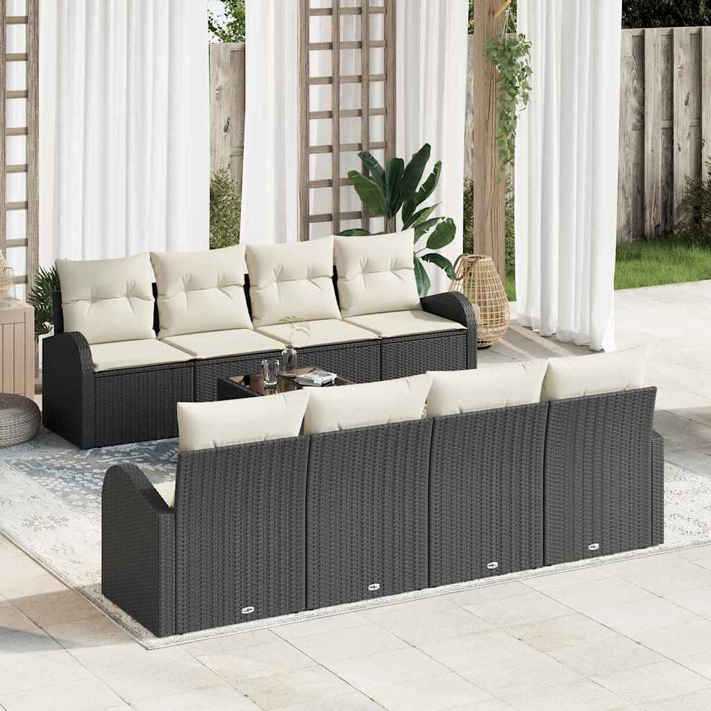 Tuin Sofa Set 9 st 8-Aantal zitplaatsen Zwart en Crème
