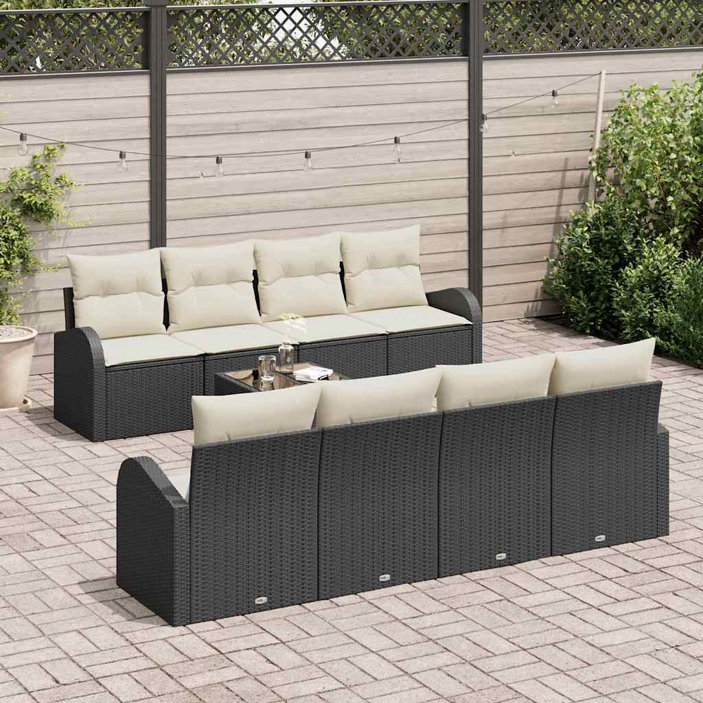 Tuin Sofa Set 9 st 8-Aantal zitplaatsen Zwart en Crème
