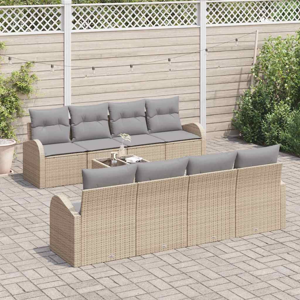 Tuin Sofa Set 9 st 8-Aantal zitplaatsen Beige en Grijs