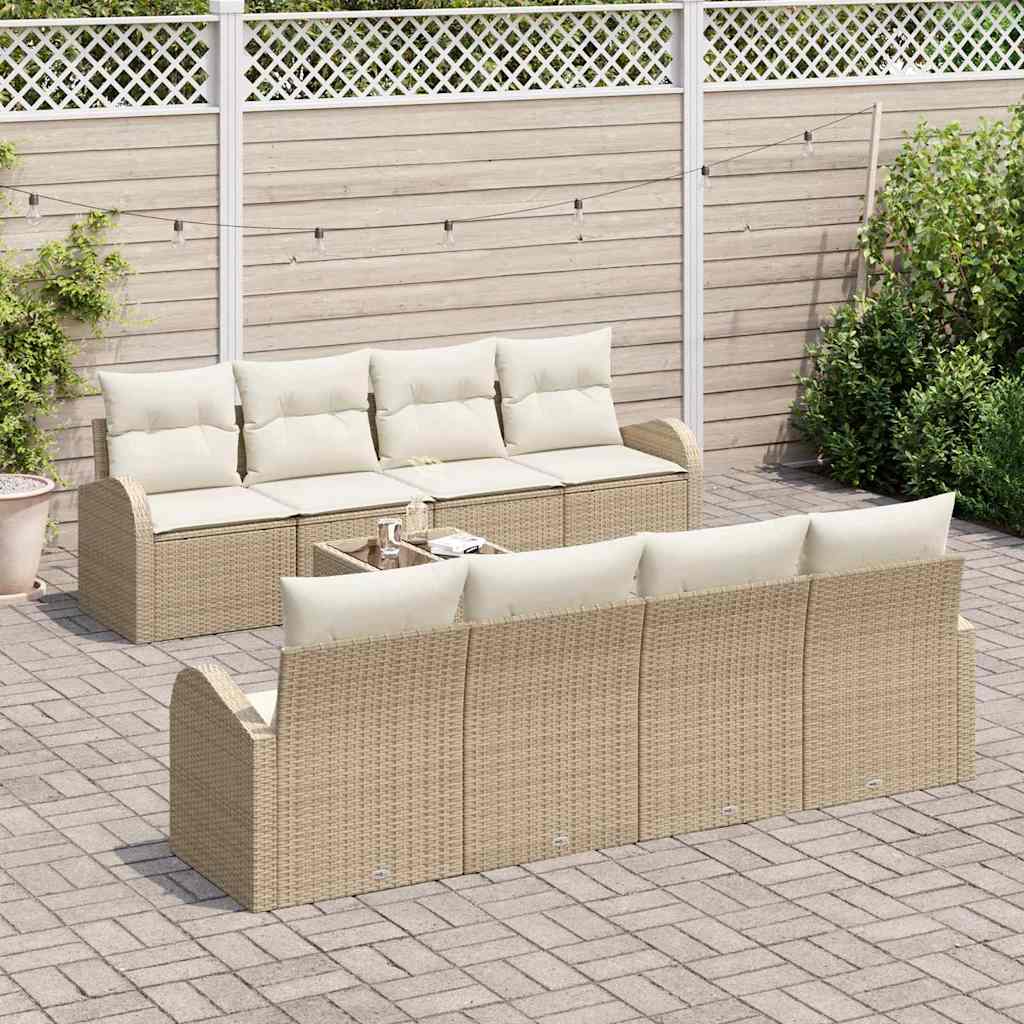 Tuin Sofa Set 9 st 8-Aantal zitplaatsen Beige en Crème