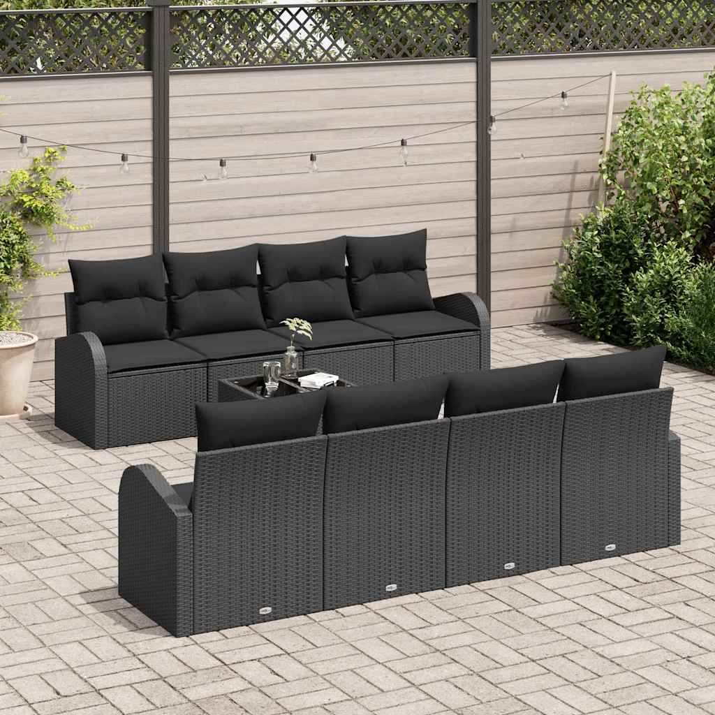 Tuin Sofa Set 9 st 8-Aantal zitplaatsen Zwart poly rattan