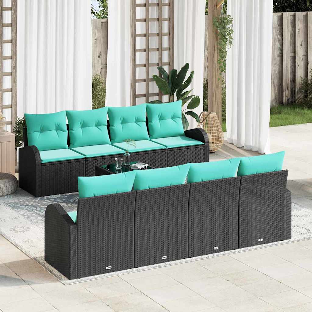 Bankstel 9 st 8-Aantal zitplaatsen Zwart en Turquoise