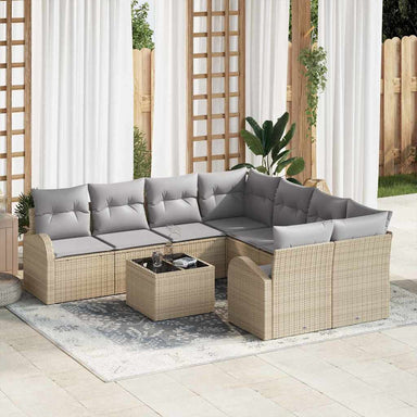 Bankstel 9 st 8-Aantal zitplaatsen Beige en Grijs poly rattan