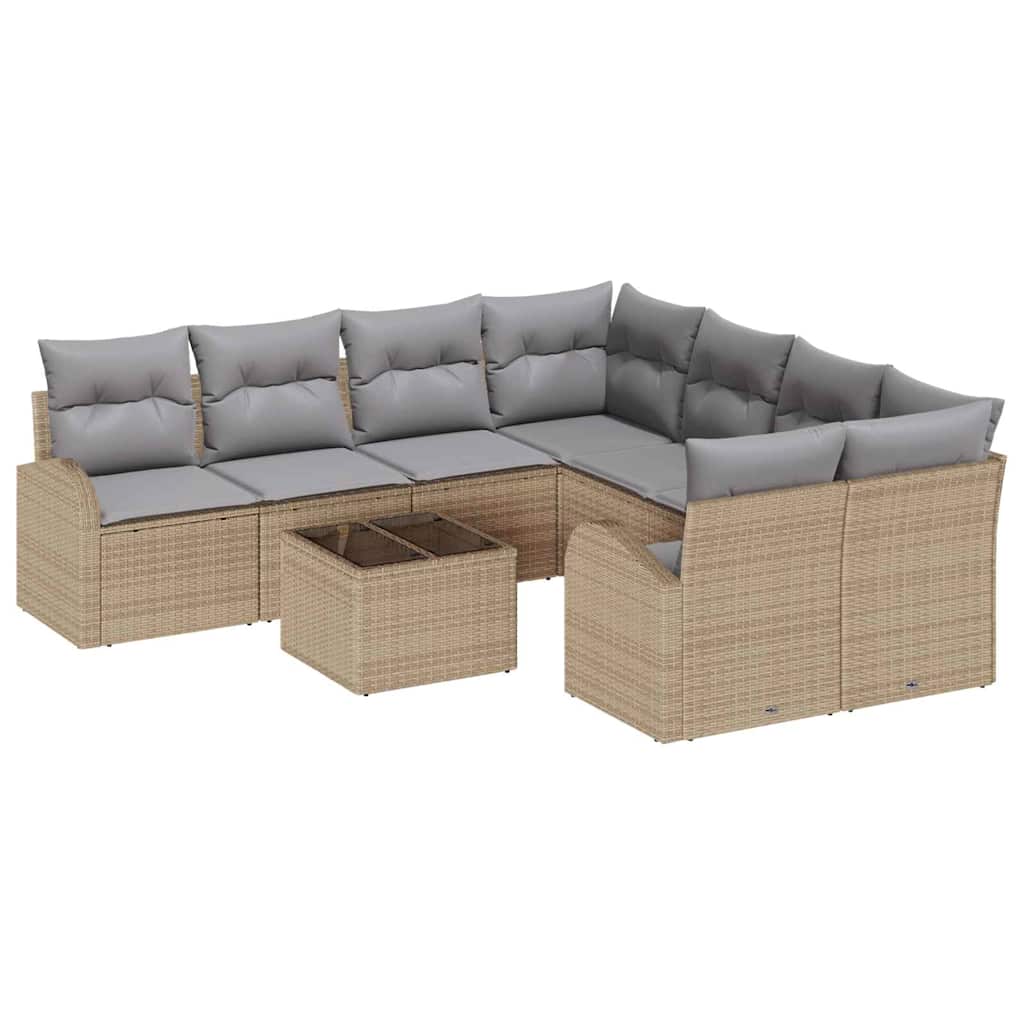 Bankstel 9 st 8-Aantal zitplaatsen Beige en Grijs poly rattan