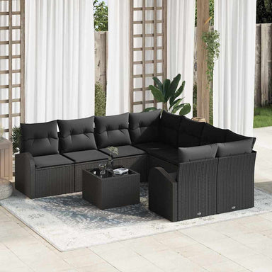 Bankstel 9 st 8-Aantal zitplaatsen Zwart poly rattan