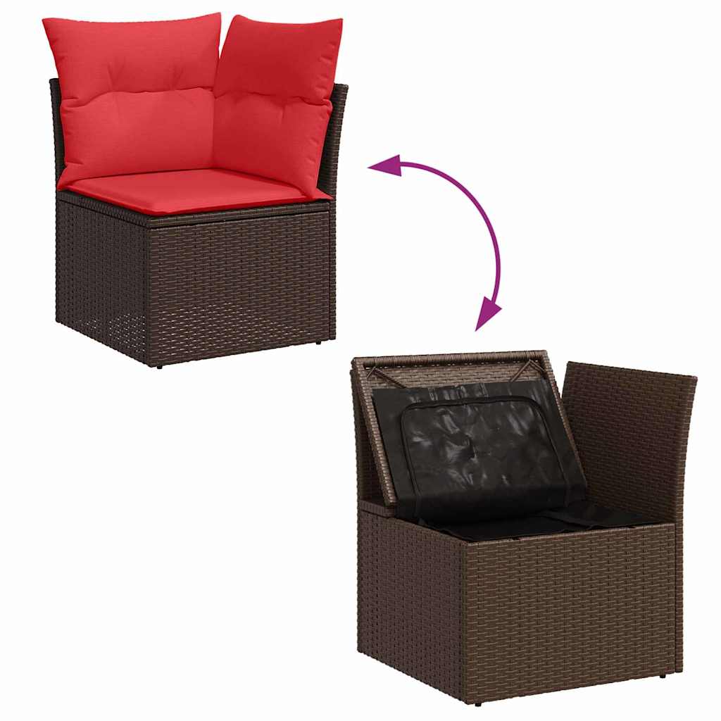 Bankstel 9 st 8-Aantal zitplaatsen Beige en Rood poly rattan